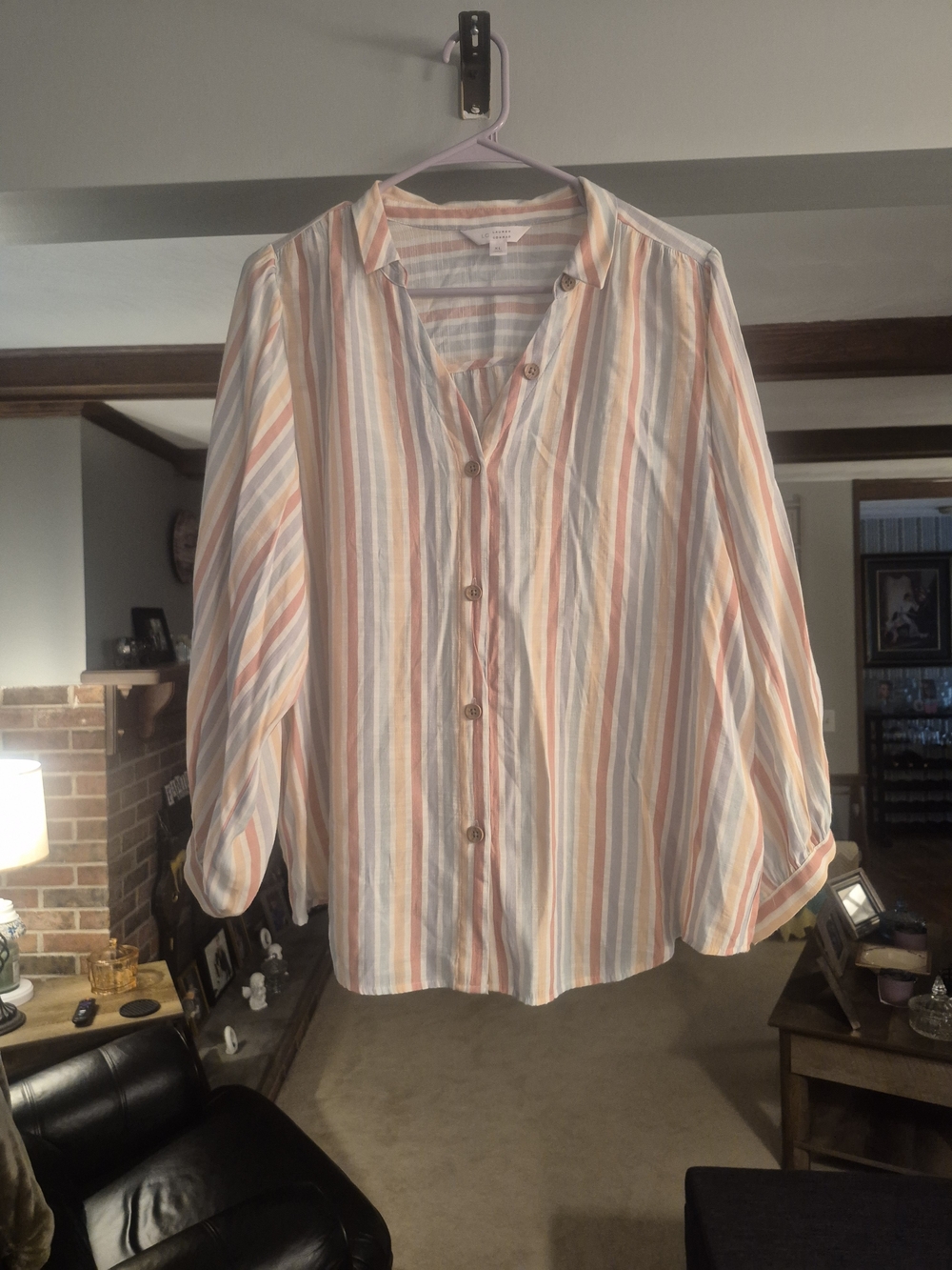 LC Lauren Conrad Pastel Striped Button-Down Shirt - Peach, Blue, Cream